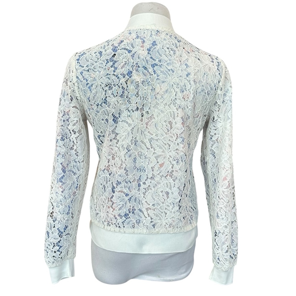 Candies Blue & White Floral Crochet Lace Reversible Bomber Jacket - Size Medium - Picture 11 of 14